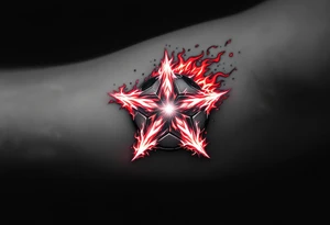 A grayscale soccer ball on fire with red flames that shape the Slavia star. tattoo idea