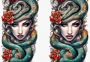Arm sleeve with a snake with 3 heads tattoo idea