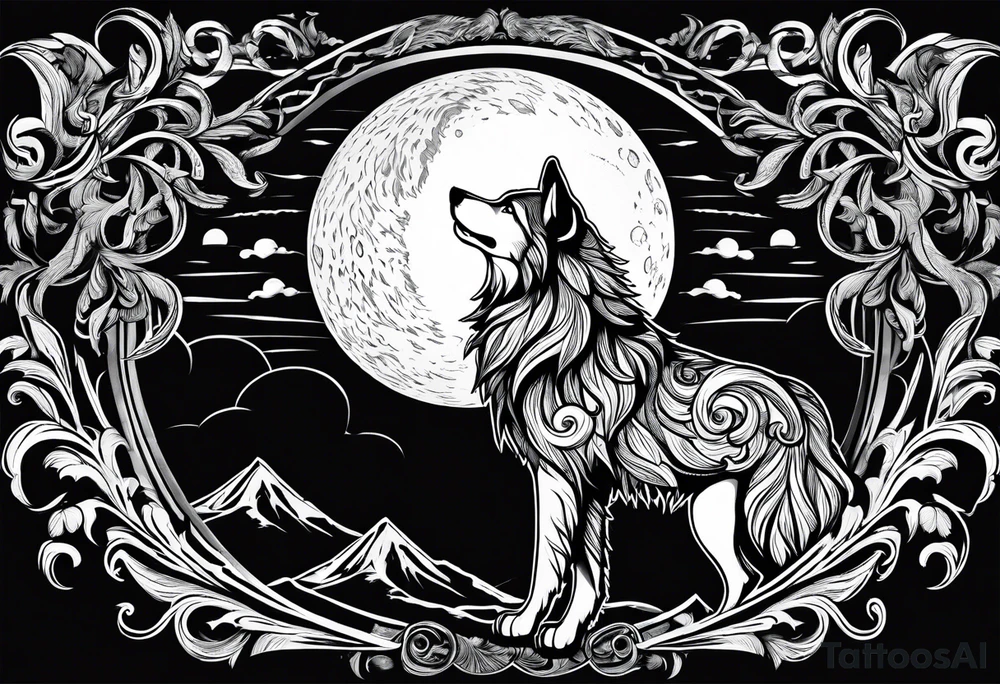 Wolf moon clouds dreads tattoo idea