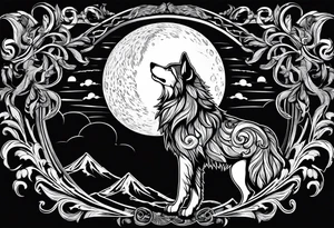 Wolf moon clouds dreads tattoo idea