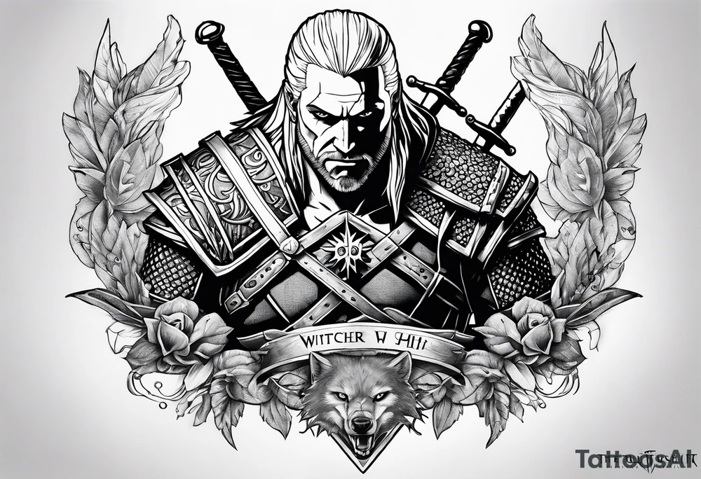 The Witcher 3 tattoo with 2 swords tattoo idea