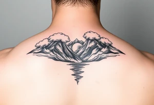 Clouds with mountains and water in Colorado majestic realistic tattoo idea