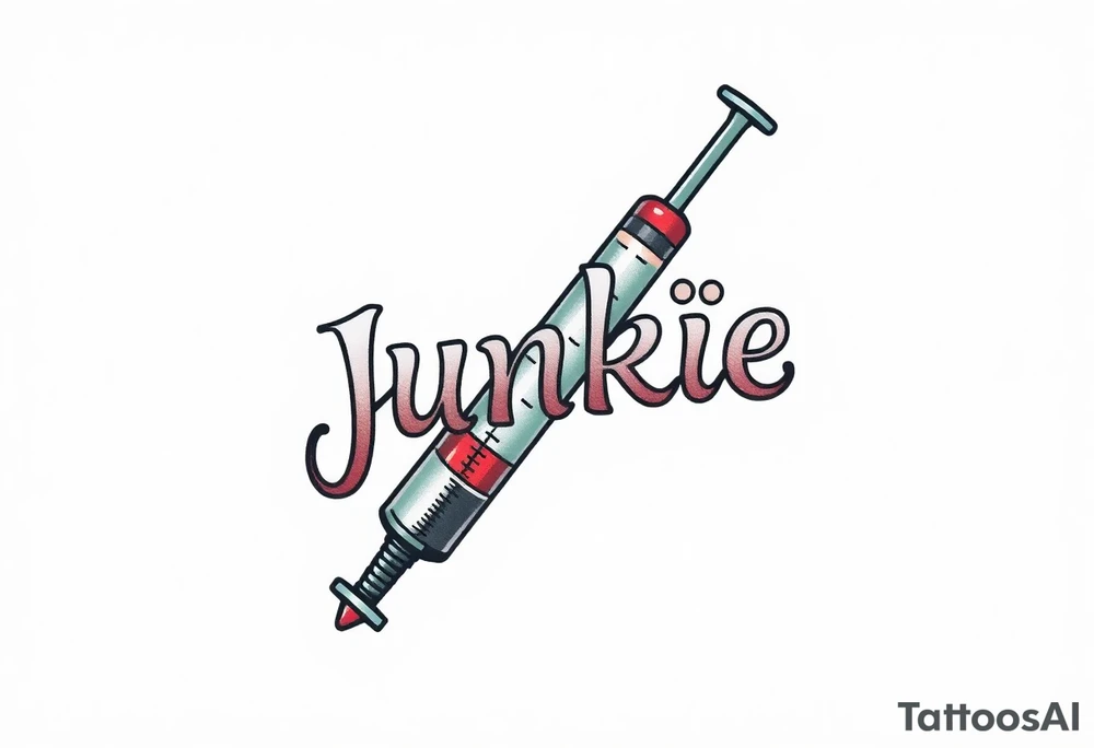 syringe  spelling out word junkie tattoo idea