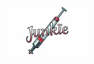 syringe  spelling out word junkie tattoo idea