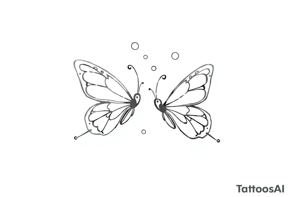Dainty and fine line cartoon butterflies with bubbles and sparkles tattoo idea