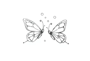 Dainty and fine line cartoon butterflies with bubbles and sparkles tattoo idea