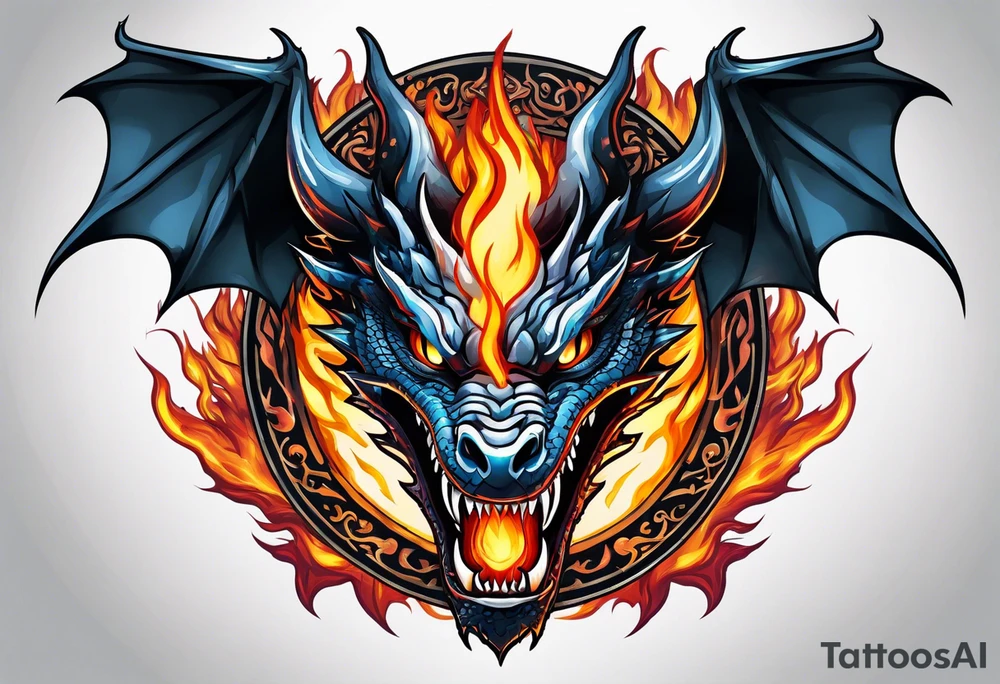 Dragon head with fire around tattoo idea