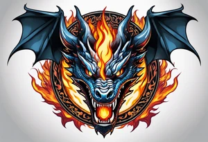 Dragon head with fire around tattoo idea