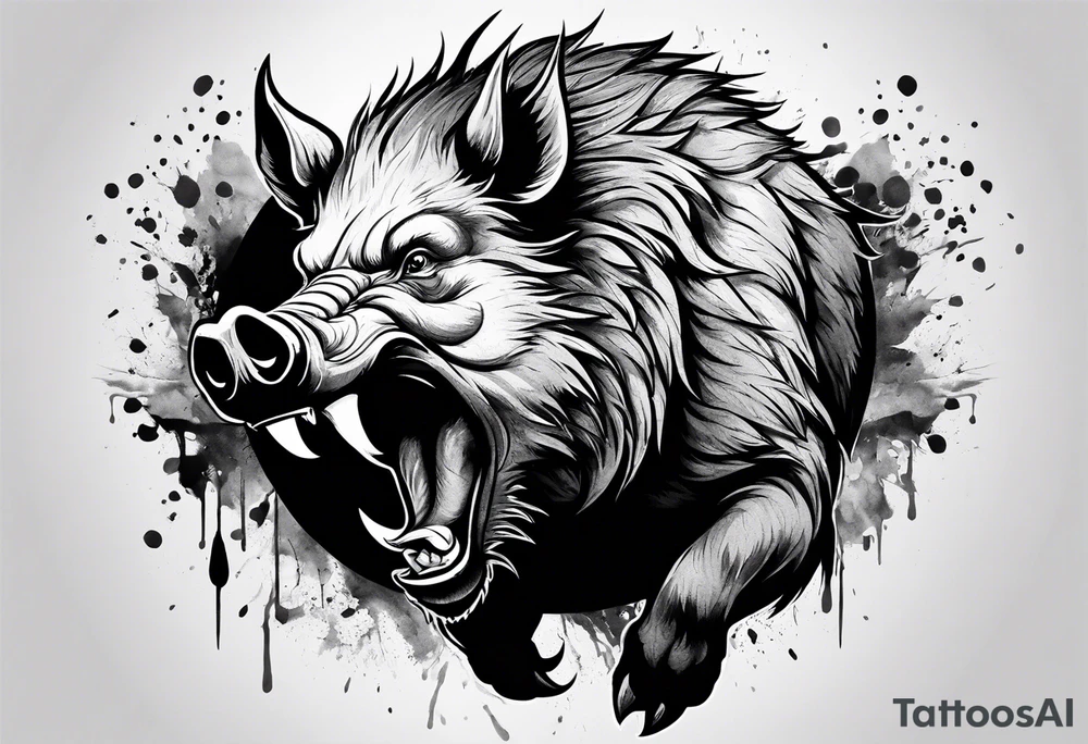 angry boar front tattoo idea