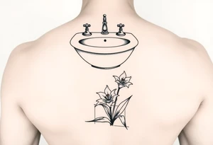 bathroom sink on tile floor with lily coming up out of the floor tattoo idea