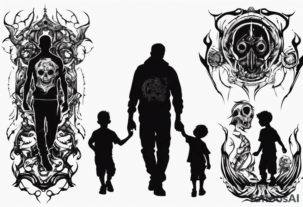 Silhouette of a father with two children tattoo idea