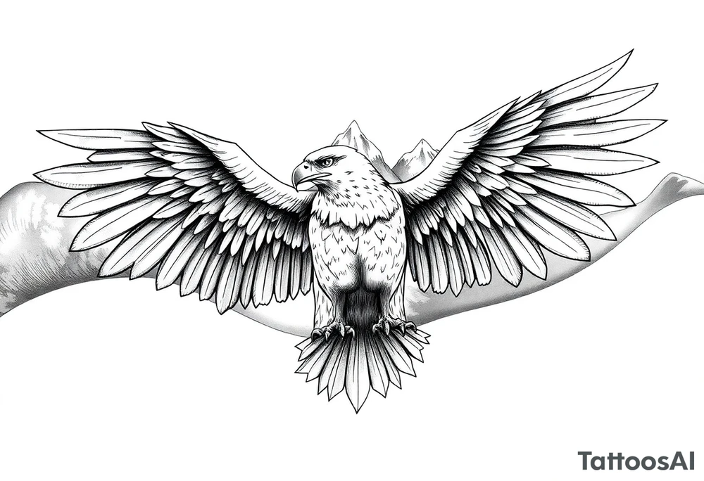 majestic eagle spreading wings against mountain peaks tattoo idea