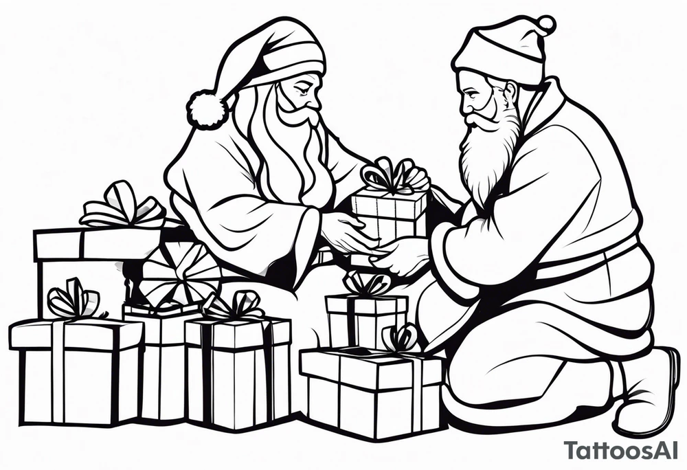 Santa giving gifts to kids tattoo idea