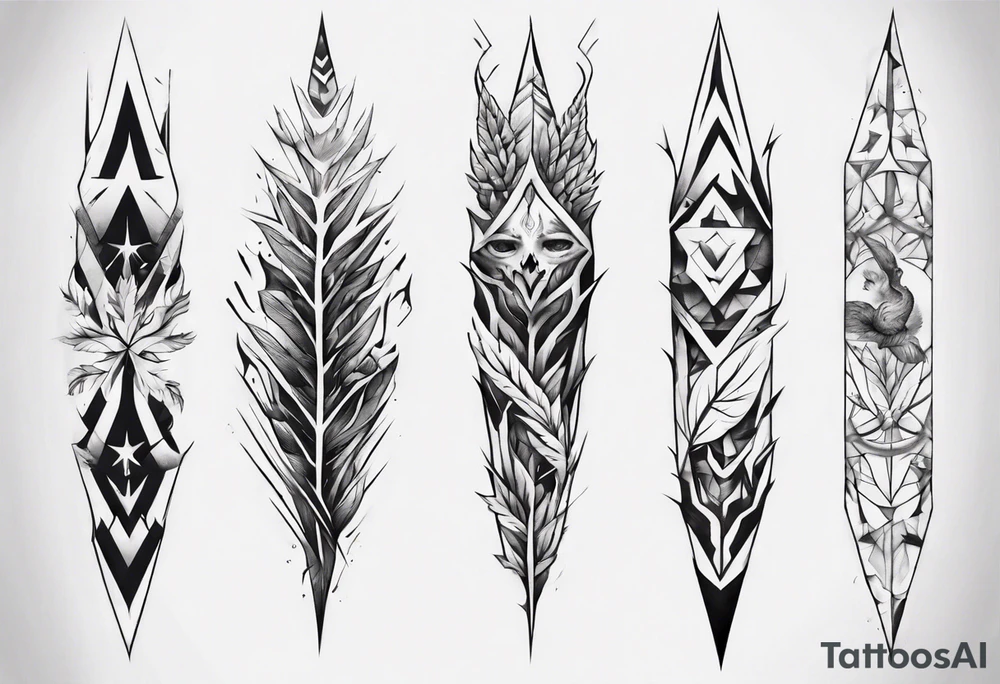 full arm tattoo. scary pointy leaves combined with geometric shapes. whole arm tattoo idea