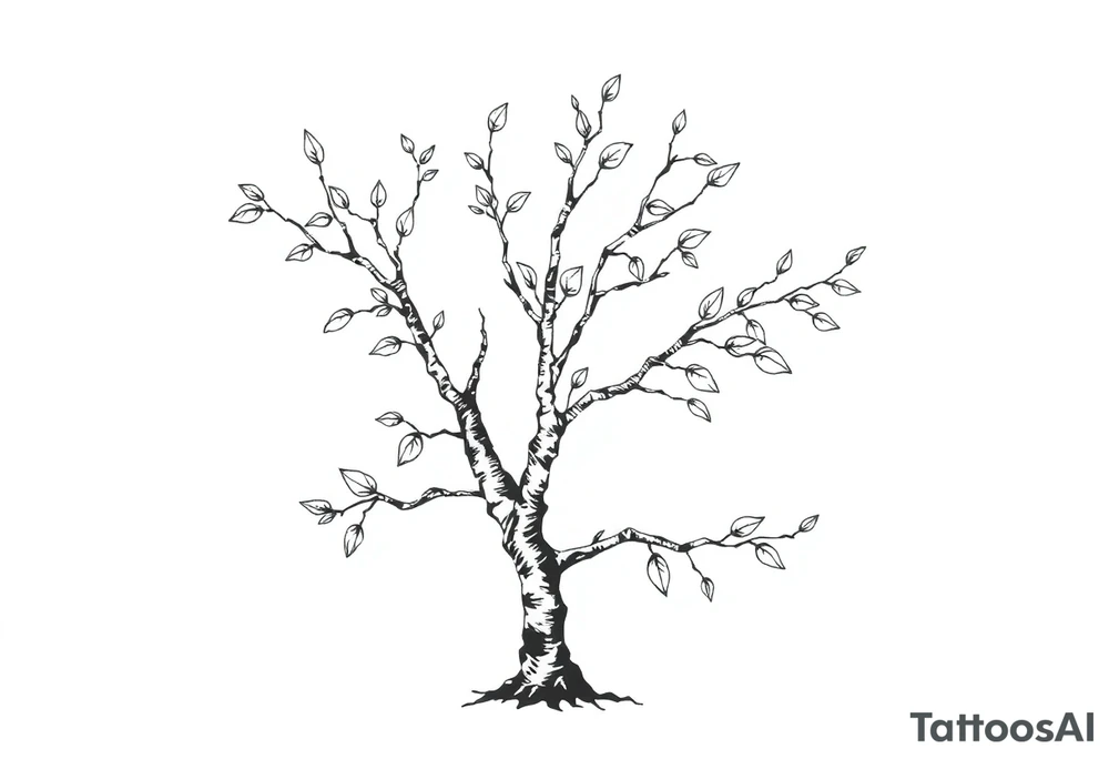 birch tree with leaves tattoo idea