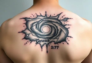 3d galaxy coming out of skin with genesis 2:7 written tattoo idea