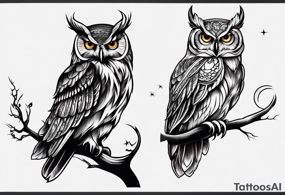 Owl and moon tattoo idea