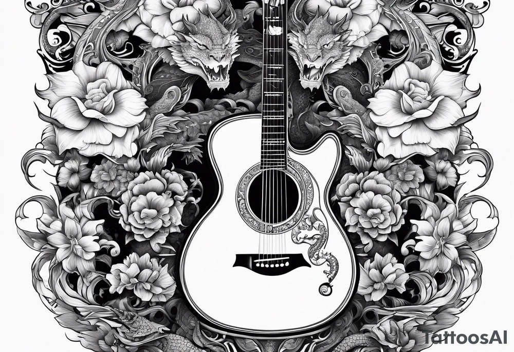 Guitar, flowers, dragon tattoo idea