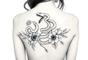 Gangster medusa snakes coming out of hair with flowers and quotes tattoo idea