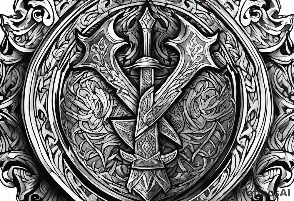 Valhalla sword shield axe armour tattoo idea