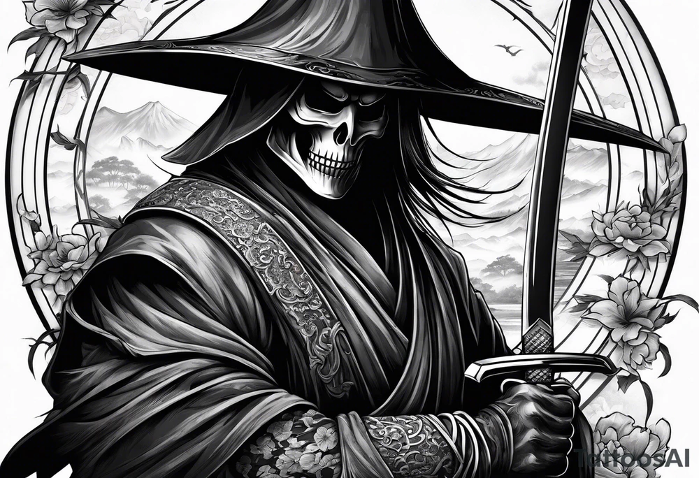 katana with grim reaper tattoo idea