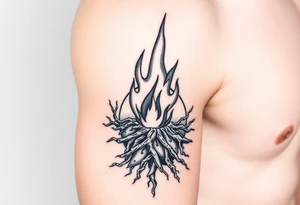flame in a roots sphere tattoo idea