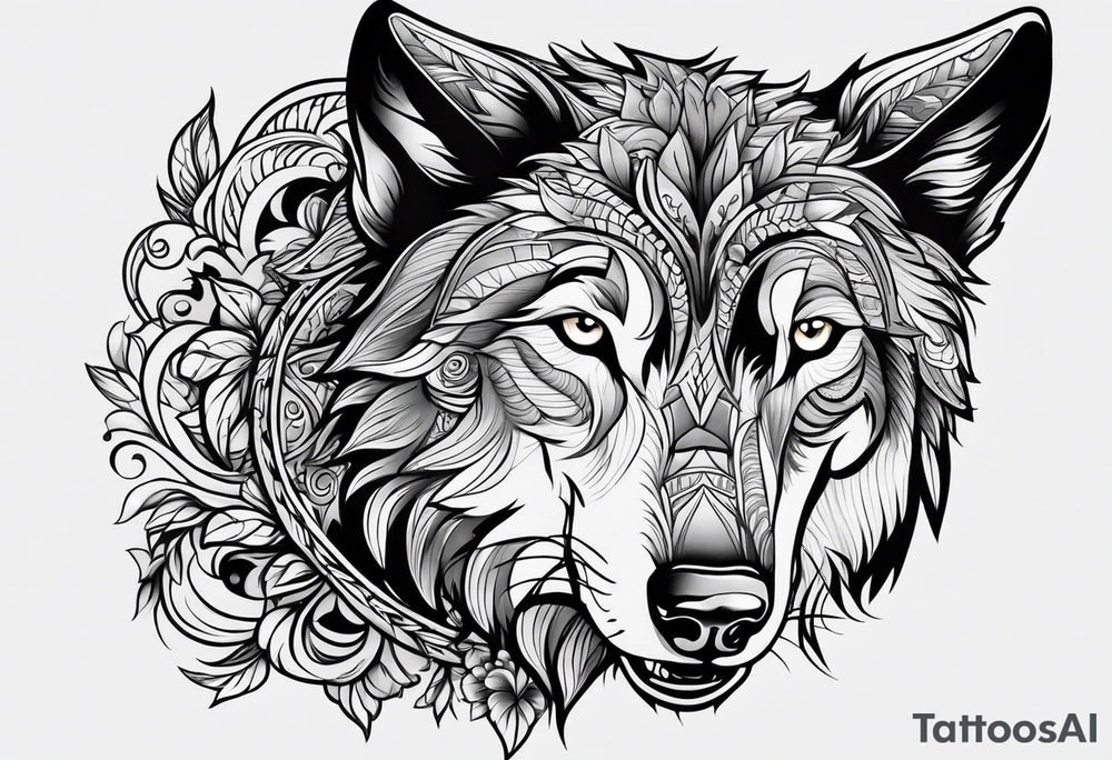 Wolf face, front on tattoo idea