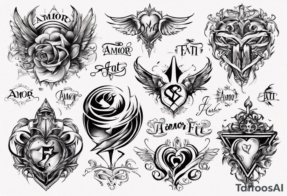 stylized text: "amor fati" tattoo idea