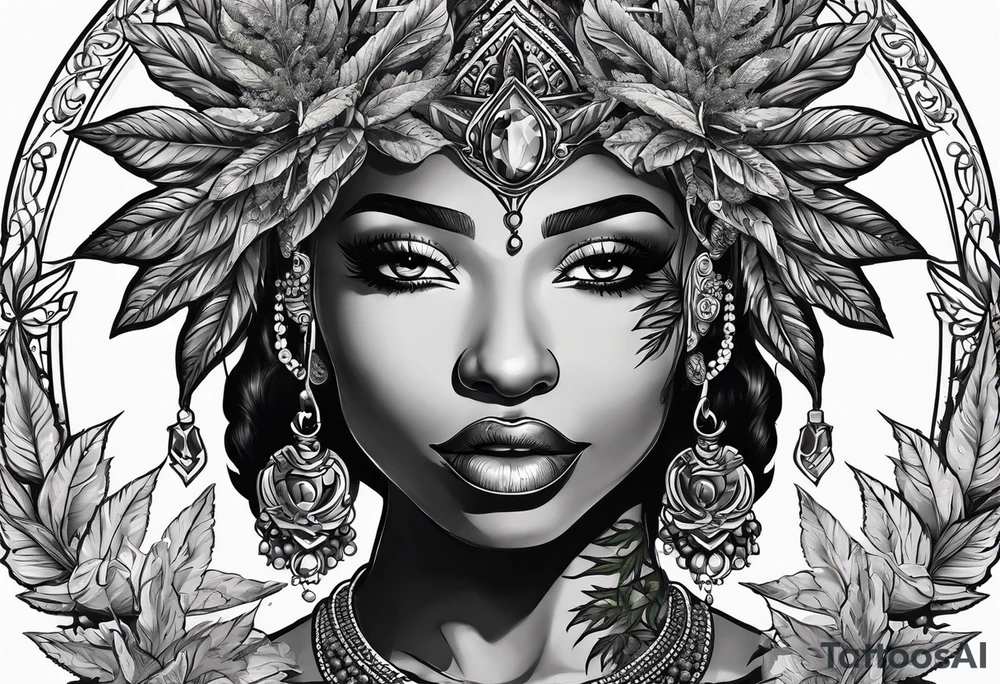 Black Goddess of marijuana tattoo idea
