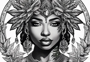 Black Goddess of marijuana tattoo idea