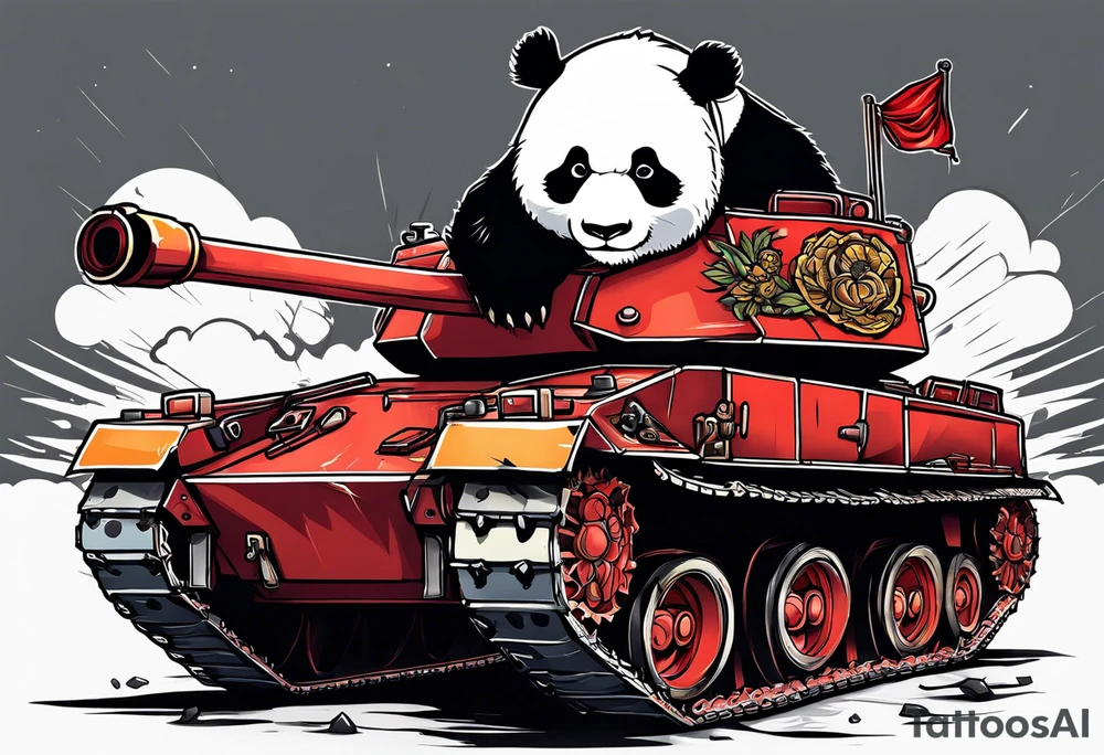 War Panda who destroy a russian tank tattoo idea