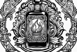 Flaming rag in whiskey bottle tattoo idea
