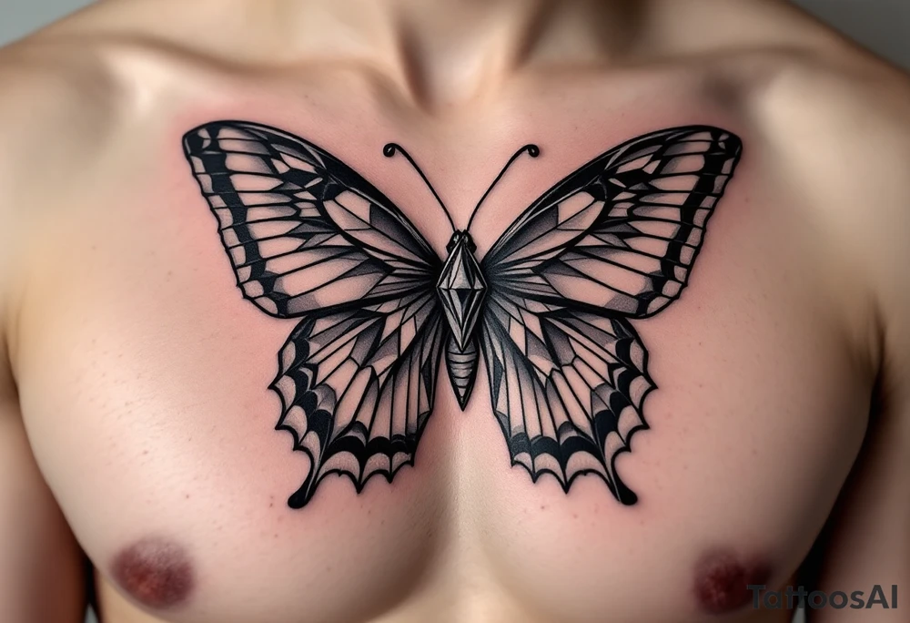 Diamond bow tie butterfly tattoo idea