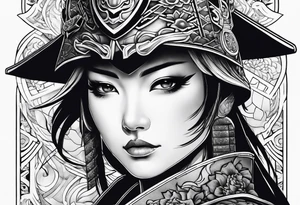 female shogun style warrior in full armour tattoo idea