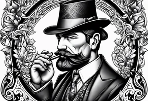 Neotraditional man smoking a pipe tattoo idea