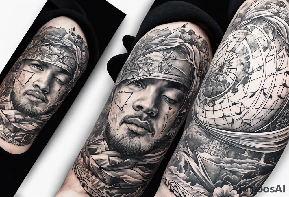a man with arrows shot at him while holding a globe tattoo idea