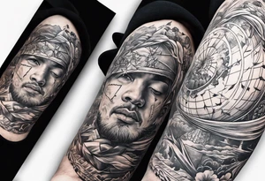 a man with arrows shot at him while holding a globe tattoo idea
