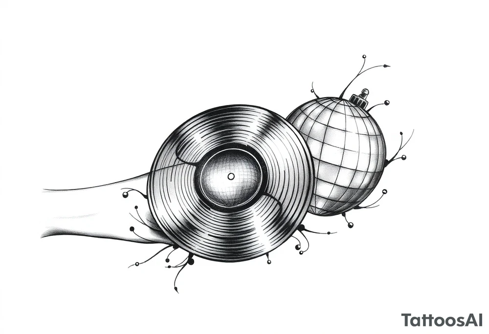 vinyl record and disco ball tattoo idea