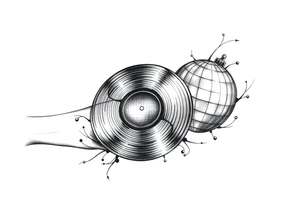 vinyl record and disco ball tattoo idea