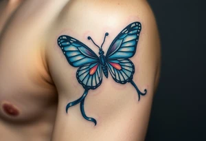 ethereal butterfly with flowing silk ribbons in moonlight tattoo idea