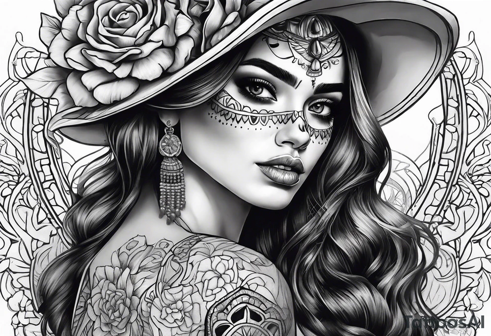 muertos style girl stretched horizontally tattoo idea