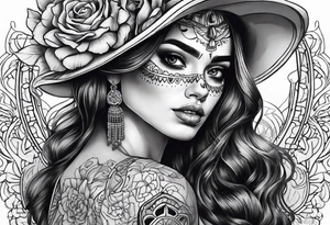 muertos style girl stretched horizontally tattoo idea