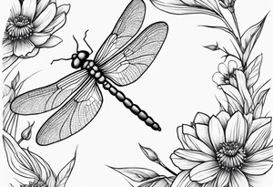Dragonfly in flight wildflowers simplistic minimalist tattoo idea