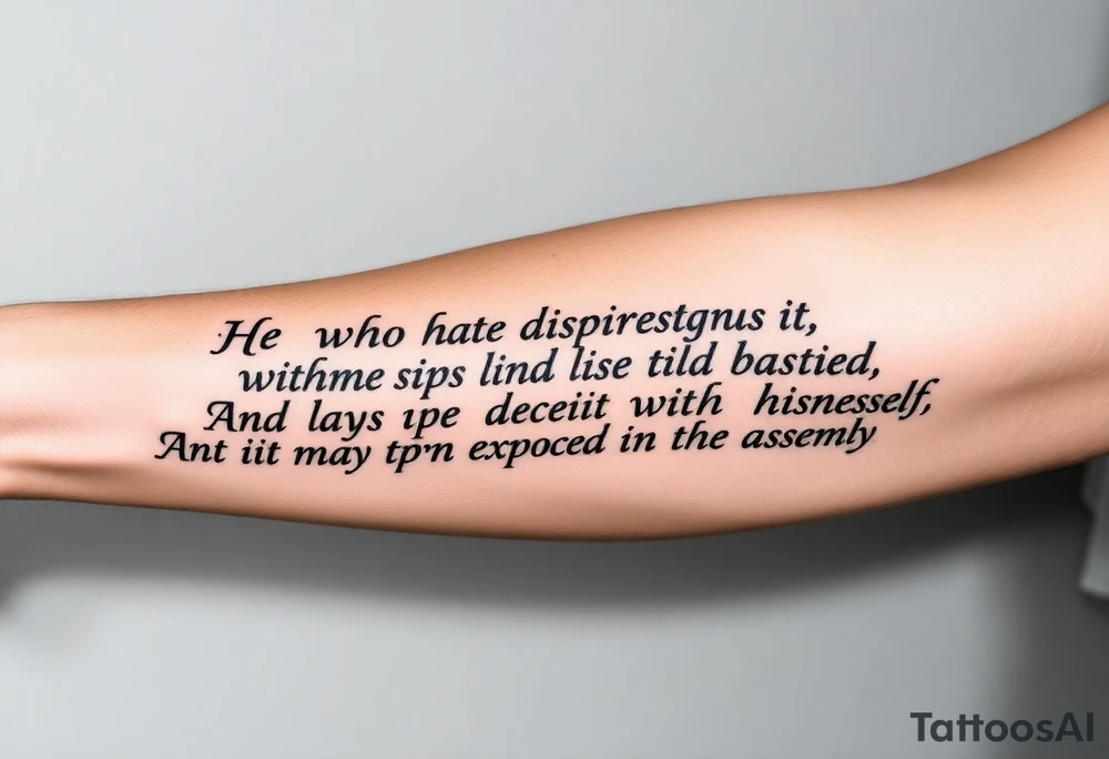 proverbs 26: 25-26
He who hates, disguises it with his lips, And lays up deceit within himself,Their hatred may be concealed by deception, but their wickedness will be exposed in the assembly tattoo idea