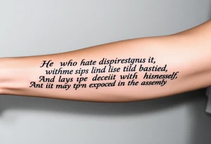 proverbs 26: 25-26
He who hates, disguises it with his lips, And lays up deceit within himself,Their hatred may be concealed by deception, but their wickedness will be exposed in the assembly tattoo idea