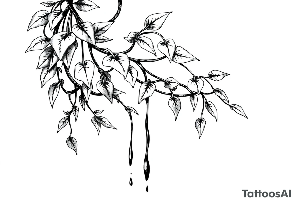 long twisted plant with long leaves, dripping like ink, growing up under the cleavage tattoo idea