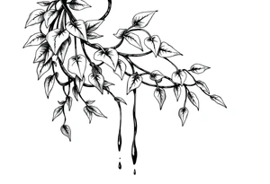 long twisted plant with long leaves, dripping like ink, growing up under the cleavage tattoo idea