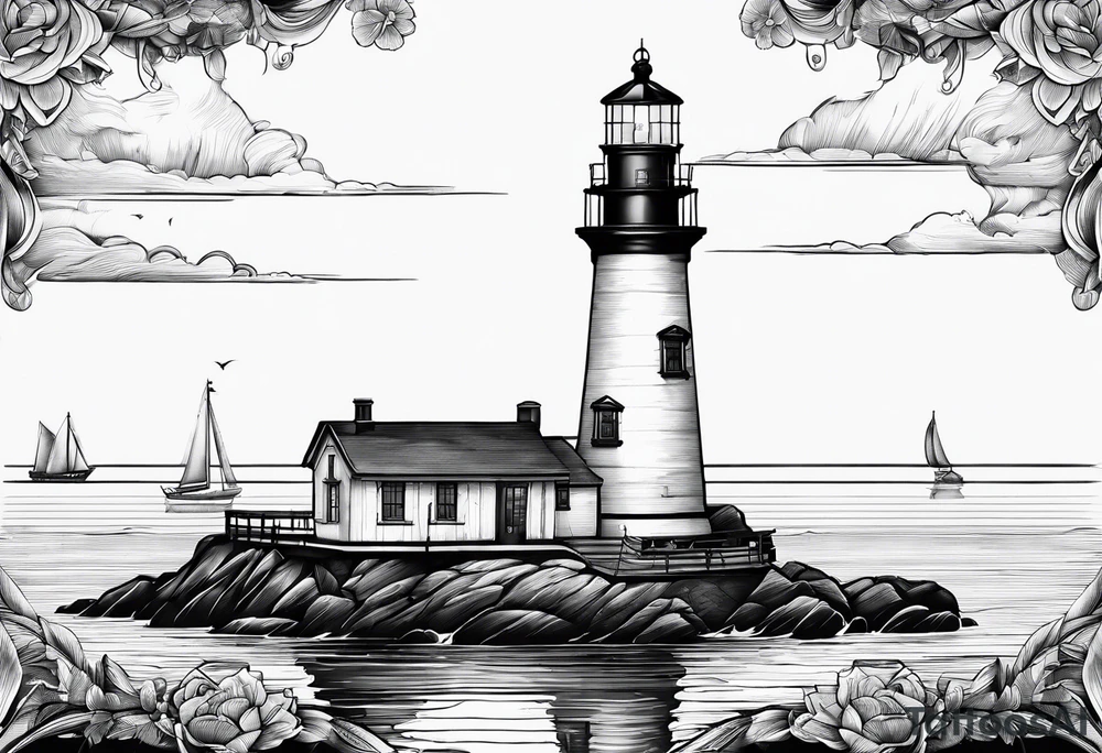 maritime lighthouse in a sailboat serving as a mast for a sail. tattoo idea