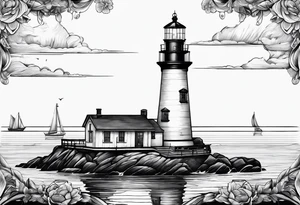 maritime lighthouse in a sailboat serving as a mast for a sail. tattoo idea