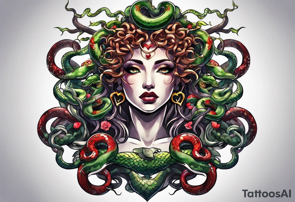 Medusa heads with snakes eating man's heart tattoo idea